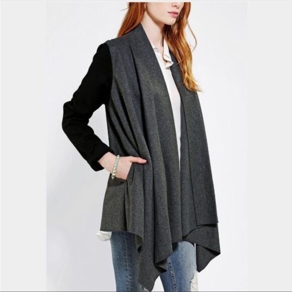 Staring at Stars UO Black + Grey Wool Blend Waterfall Cardigan Cozy size Large - Picture 2 of 16